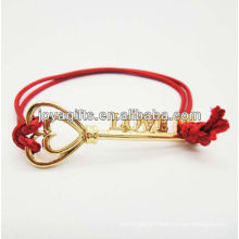 heart shape key leather bracelet with red cord